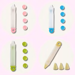 Spritspenna i Silikon – Blå, Grön, Gul & Rosa – Dekorationssprits för Bakning med Barn