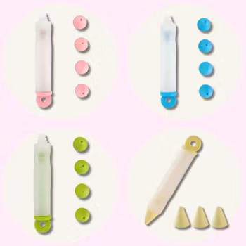 Spritspenna i Silikon – Blå, Grön, Gul & Rosa – Dekorationssprits för Bakning med Barn