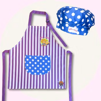 Lila Förkläde & Blå Kockmössa för Barn – Paket från Baka med Alma