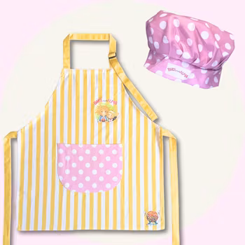 Gult Förkläde & Rosa Kockmössa för Barn – Paket från Baka med Alma