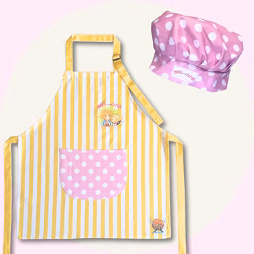 Gult Förkläde & Rosa Kockmössa för Barn – Paket från Baka med Alma