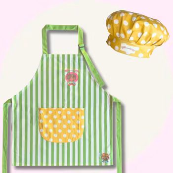 Grönt Förkläde & Gul Kockmössa för Barn – Paket från Baka med Alma