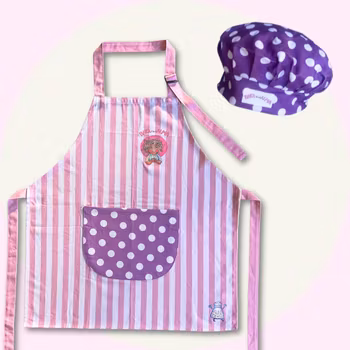 Rosa Förkläde & Lila Kockmössa för Barn – Paket från Baka med Alma