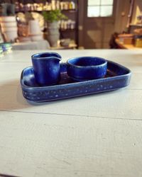 Sockerskål/gräddkanna set med fat