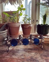 Ljusstake smide/blått glas