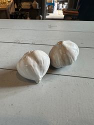 Två vitlök i keramik vita