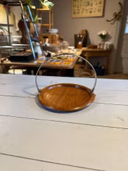 Teakfat med handtag i metall