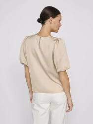 Viellette Satin Puff Top Beige