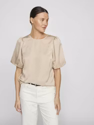 Viellette Satin Puff Top Beige