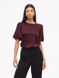 Viellette Satin Puff Top Vinröd