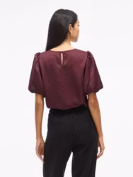 Viellette Satin Puff Top Vinröd