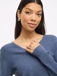 Viril v-ringad stickad tröja Vintage indigo