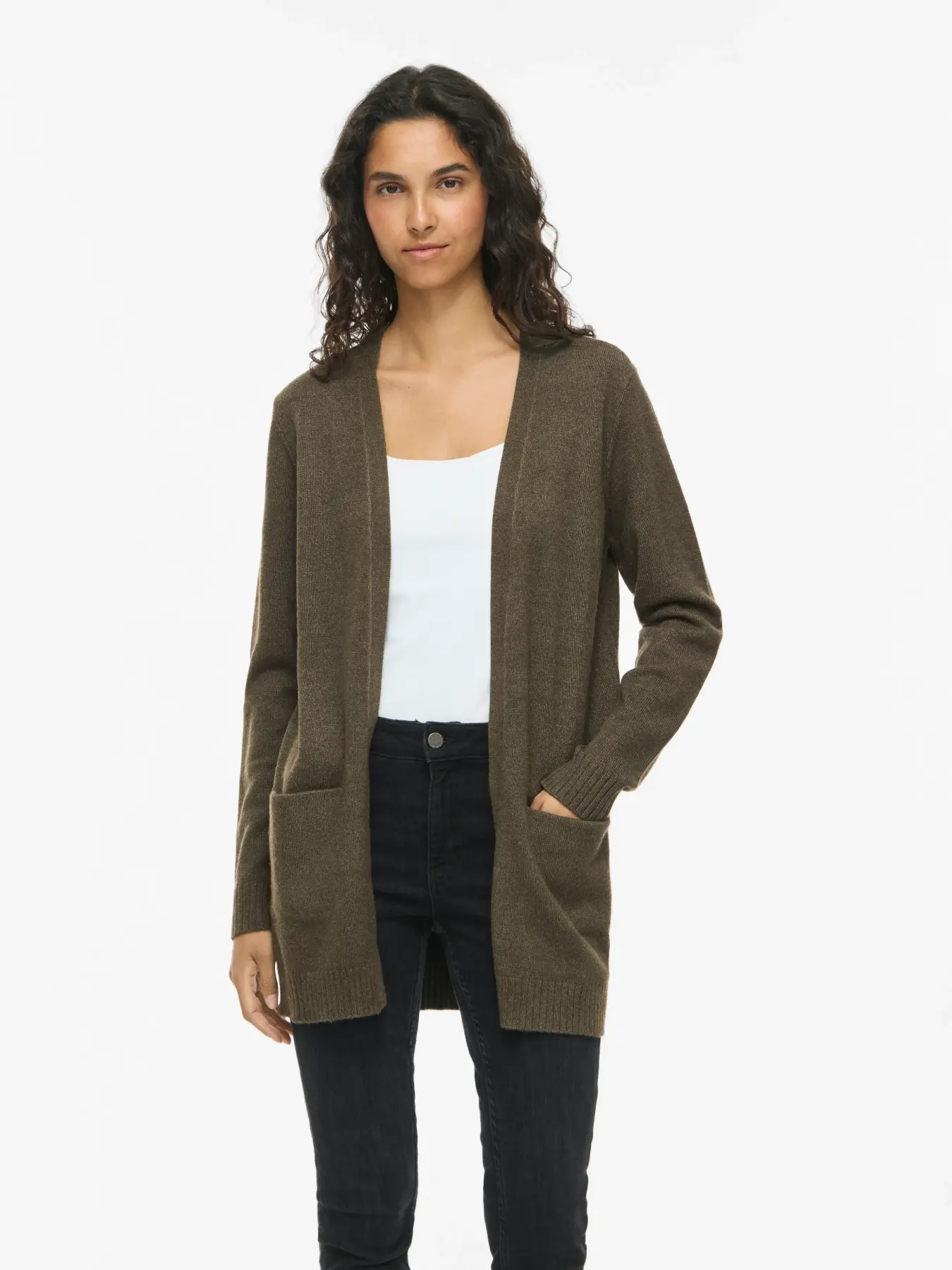 Viril lång cardigan mossgrön
