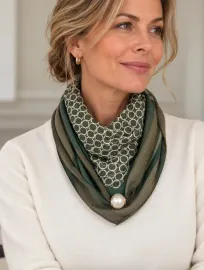 Stor sjal med magnetlås Green Geometric