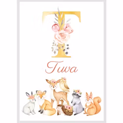 Namntavla - Skogens djur med blommor