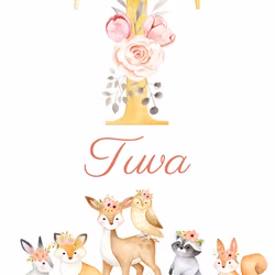 Namntavla - Skogens djur med blommor