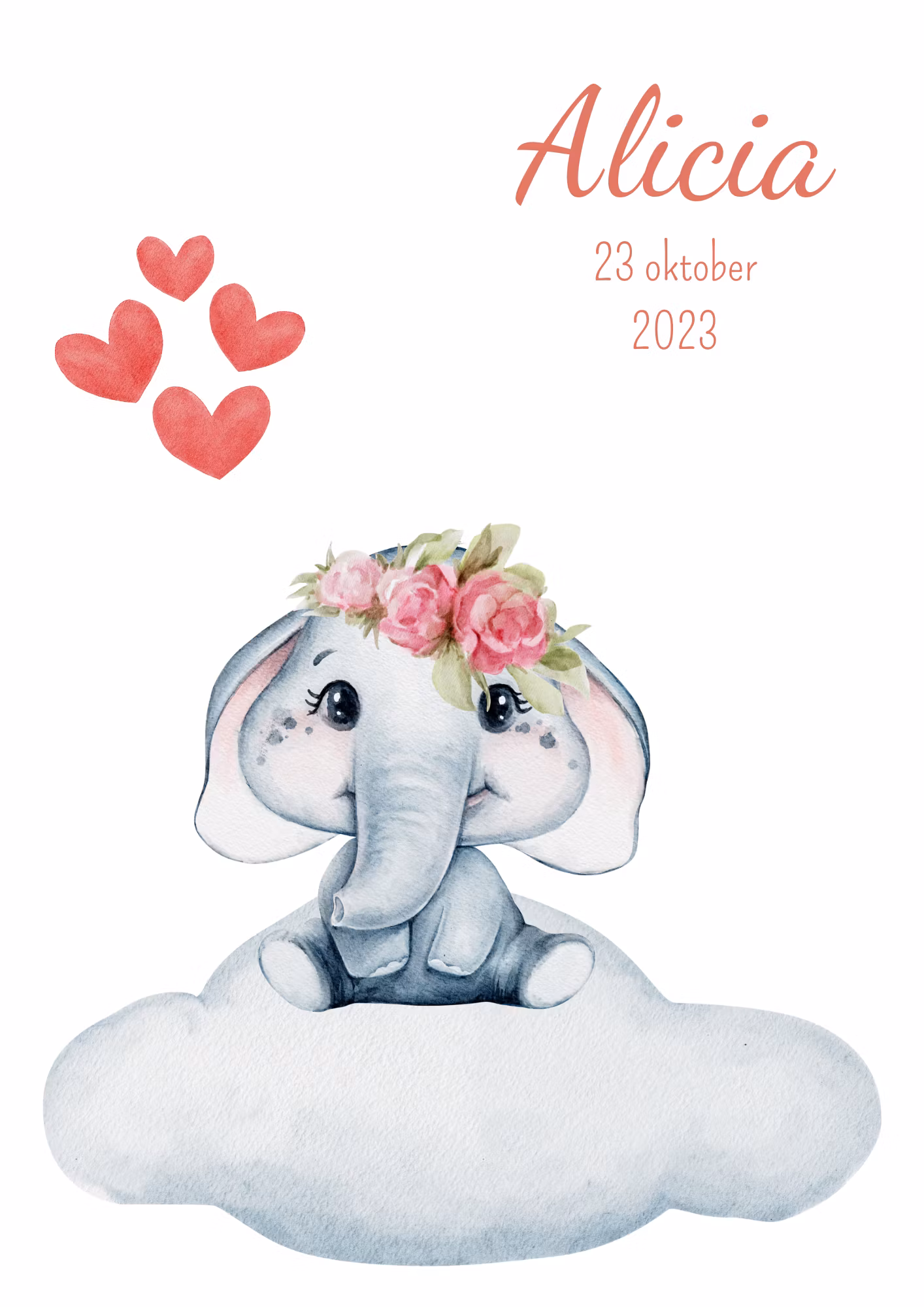 Namntavla - Elefant på ett moln