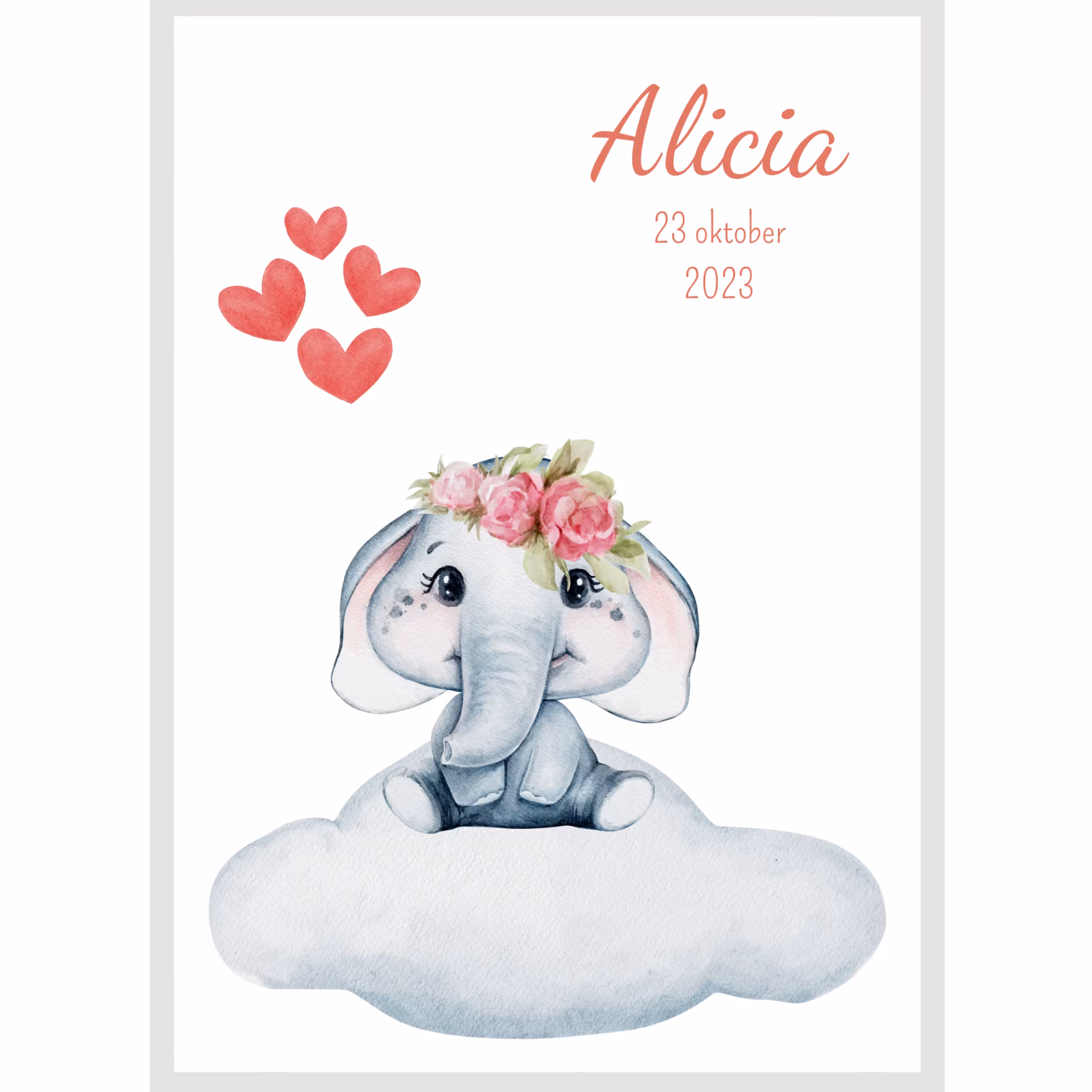 Namntavla - Elefant på ett moln