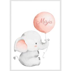 Namntavla - Elefant med ballong