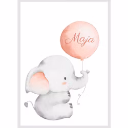 Namntavla - Elefant med ballong