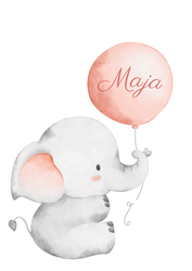 Namntavla - Elefant med ballong