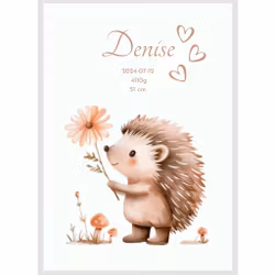 Namntavla - Igelkott med blomma