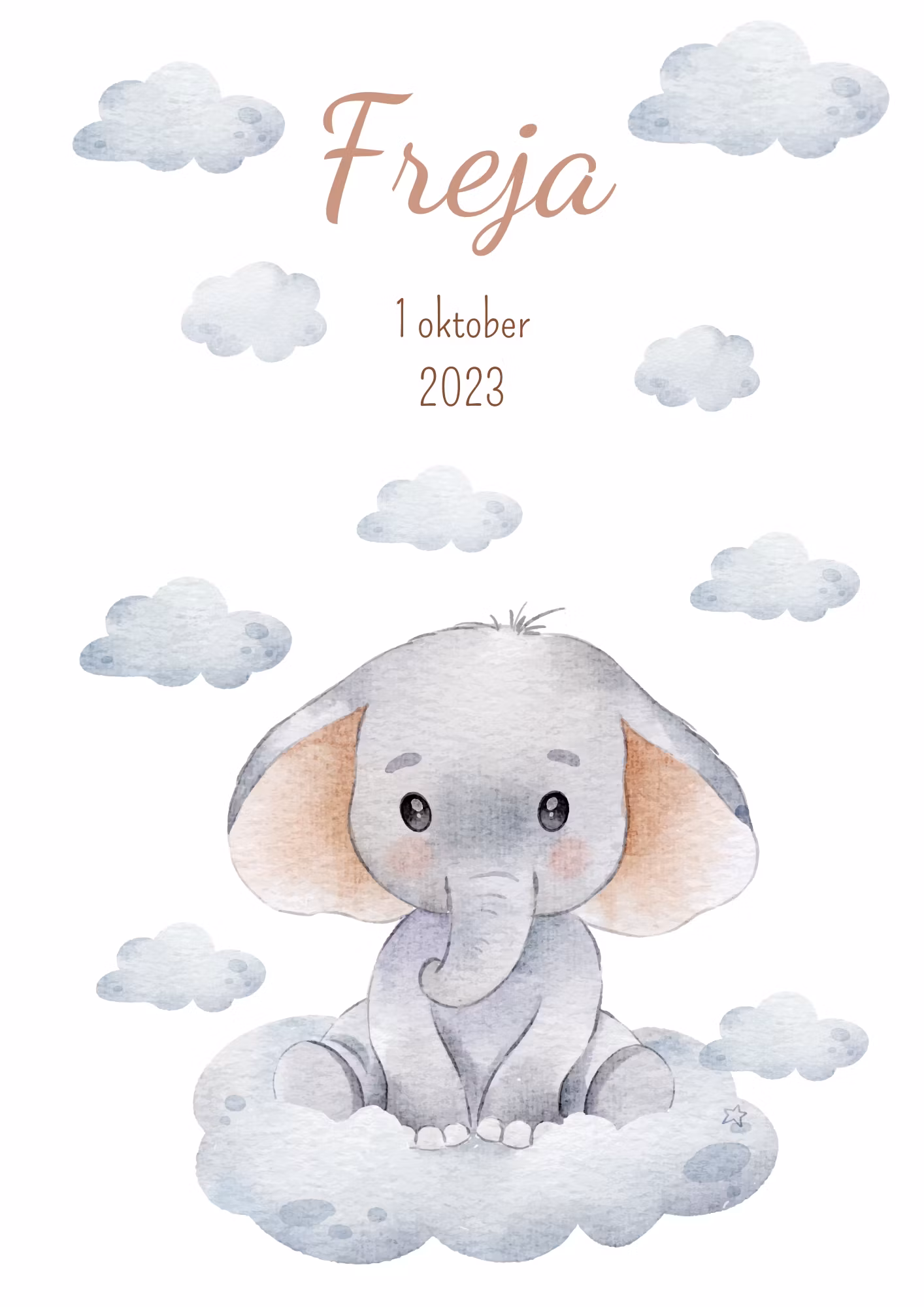 Namntavla - Elefant på moln