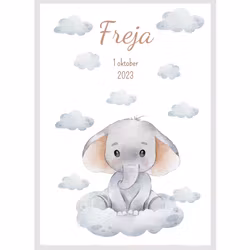 Namntavla - Elefant på moln