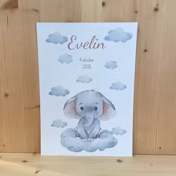 Namntavla - Elefant på moln