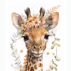 Namntavla - Giraff med blommor