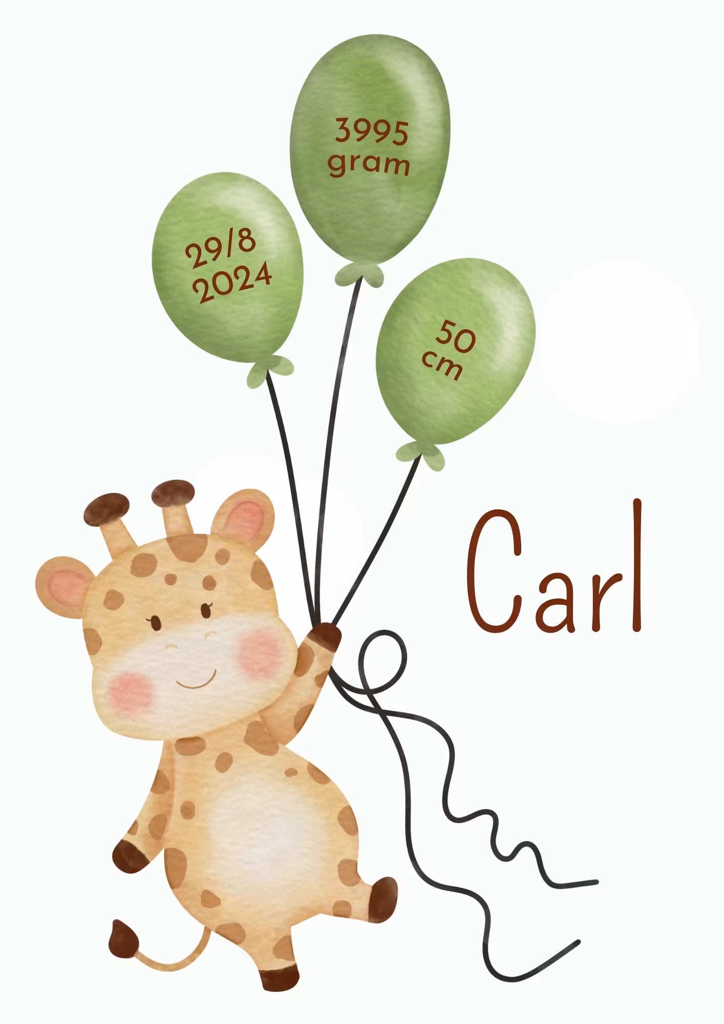 Namntavla - Giraff med ballonger