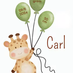 Namntavla - Giraff med ballonger