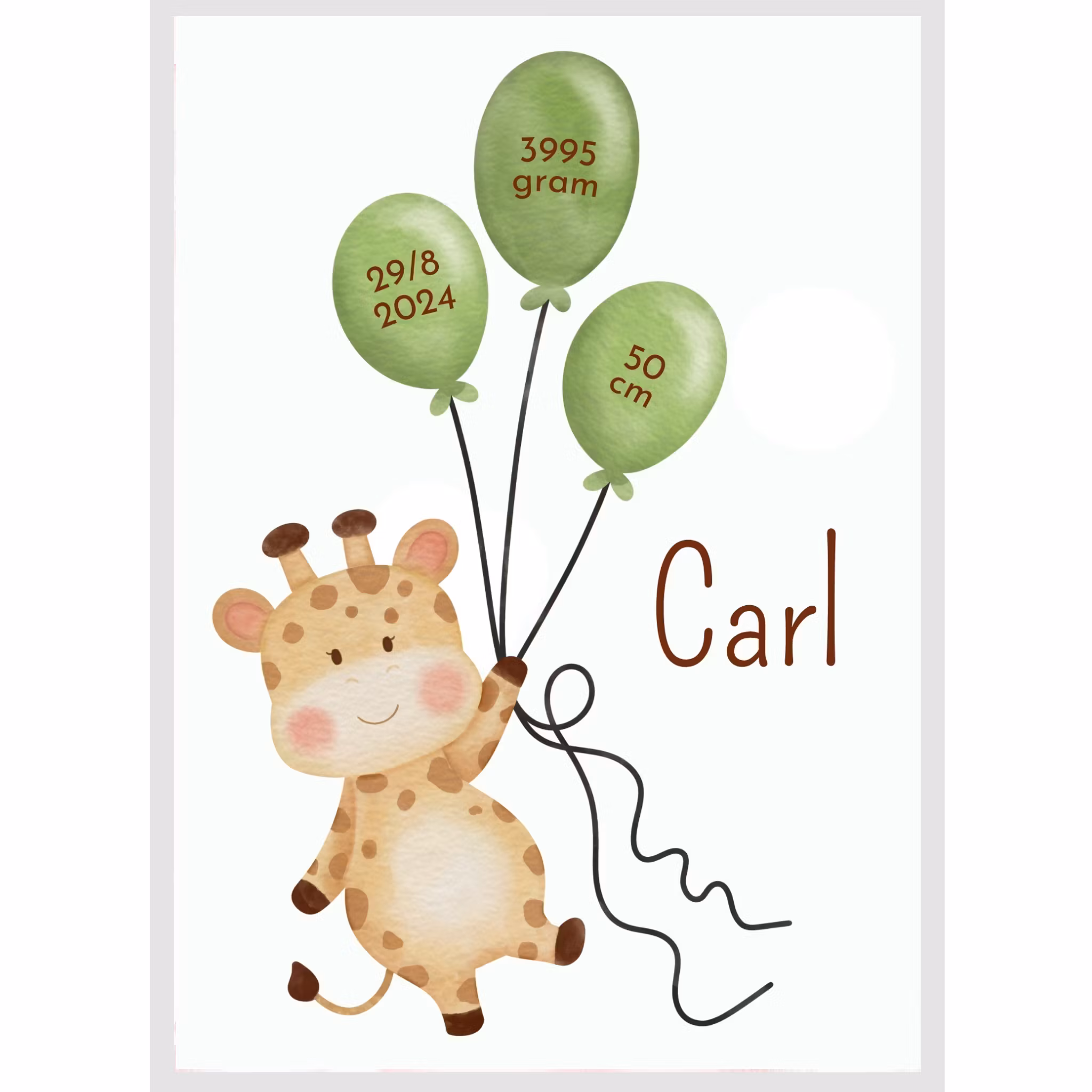 Namntavla - Giraff med ballonger