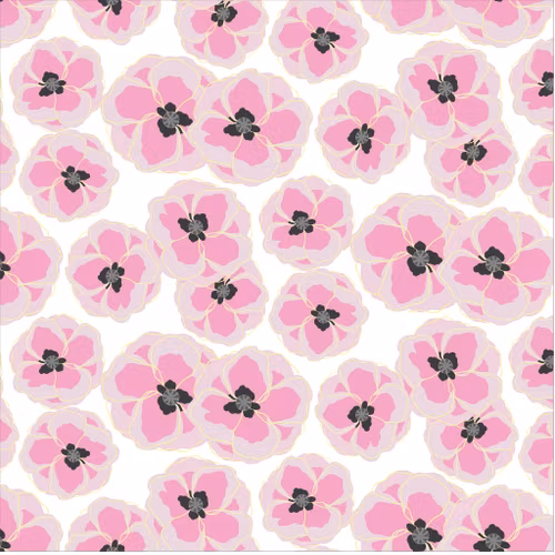 Pink poppies på vit bomull