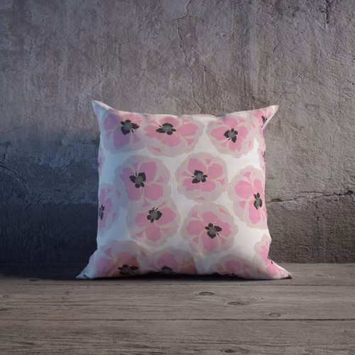 Pink poppies på vitt kuddfodral