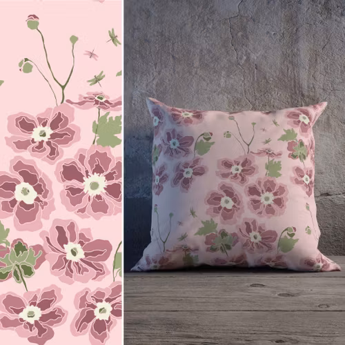 Anemona, höstanemoner på rosa kuddfodral