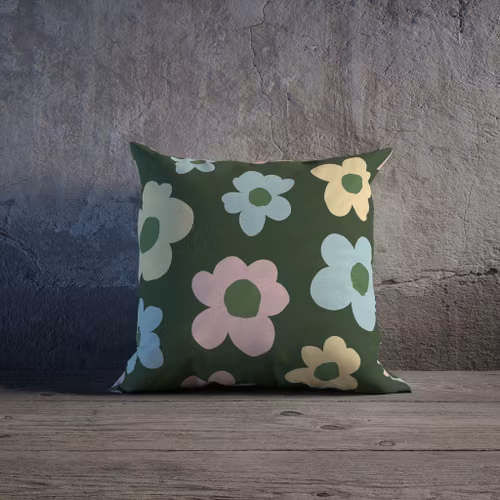 Pia, blommor på grönt kuddfodral