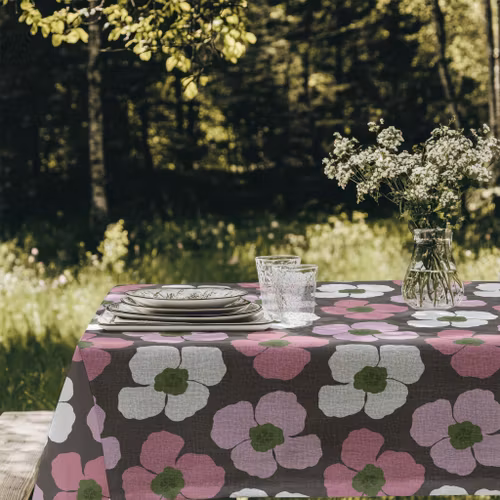 Rosa Keshi, vallmo på brun bomull