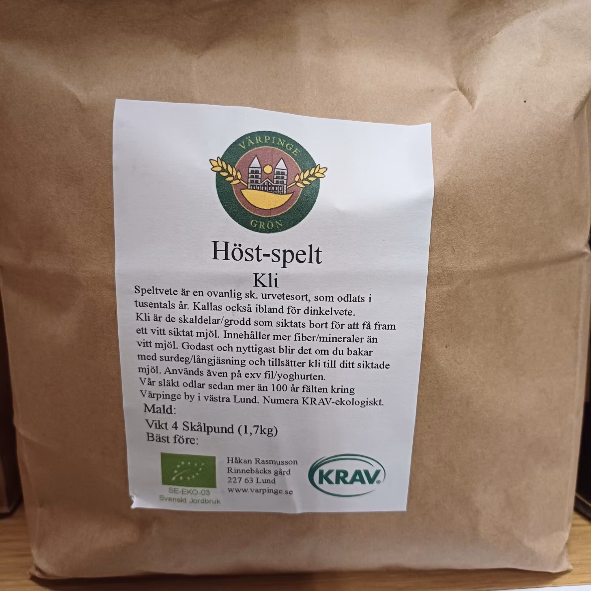 Höstspelt Kli, KRAV 1,7kg, Värpinge Grön  KORT DATUM