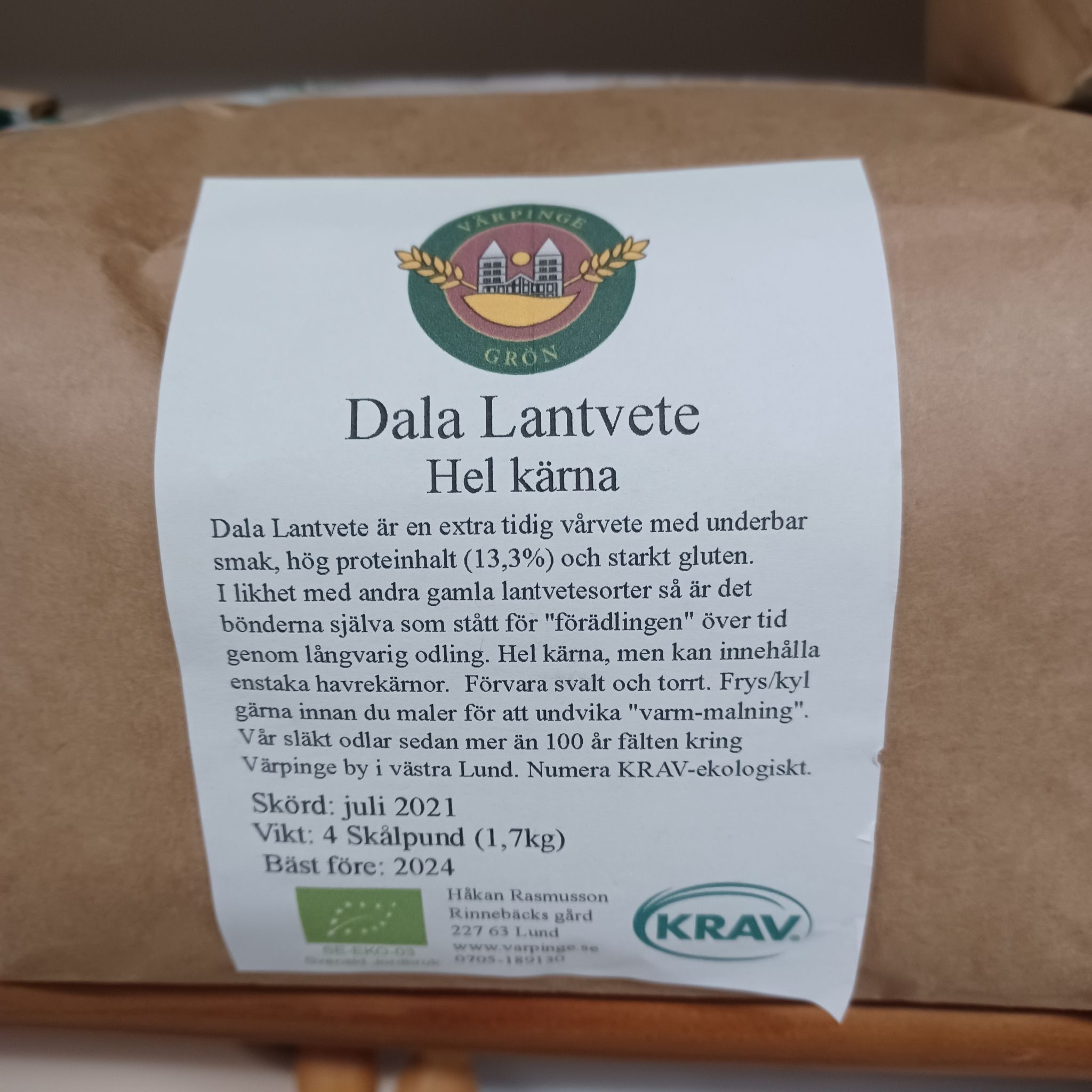 KD Dala Lantvete, Hel Kärna KRAV 1,7 kg, Värpinge Grön