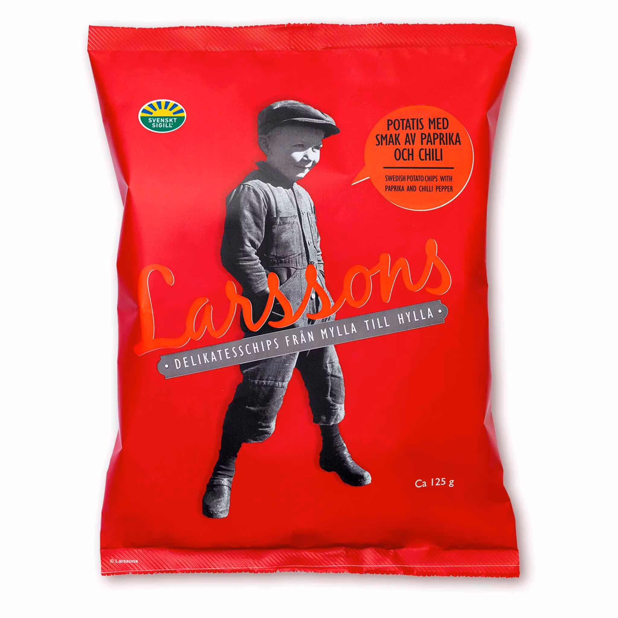 Potatischips med smak av paprika och chili 125g, Larssons Chips