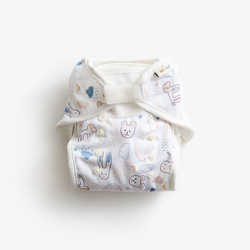 Allt-i-två blöjbyxa, one size - Vit Teddy, Vimse