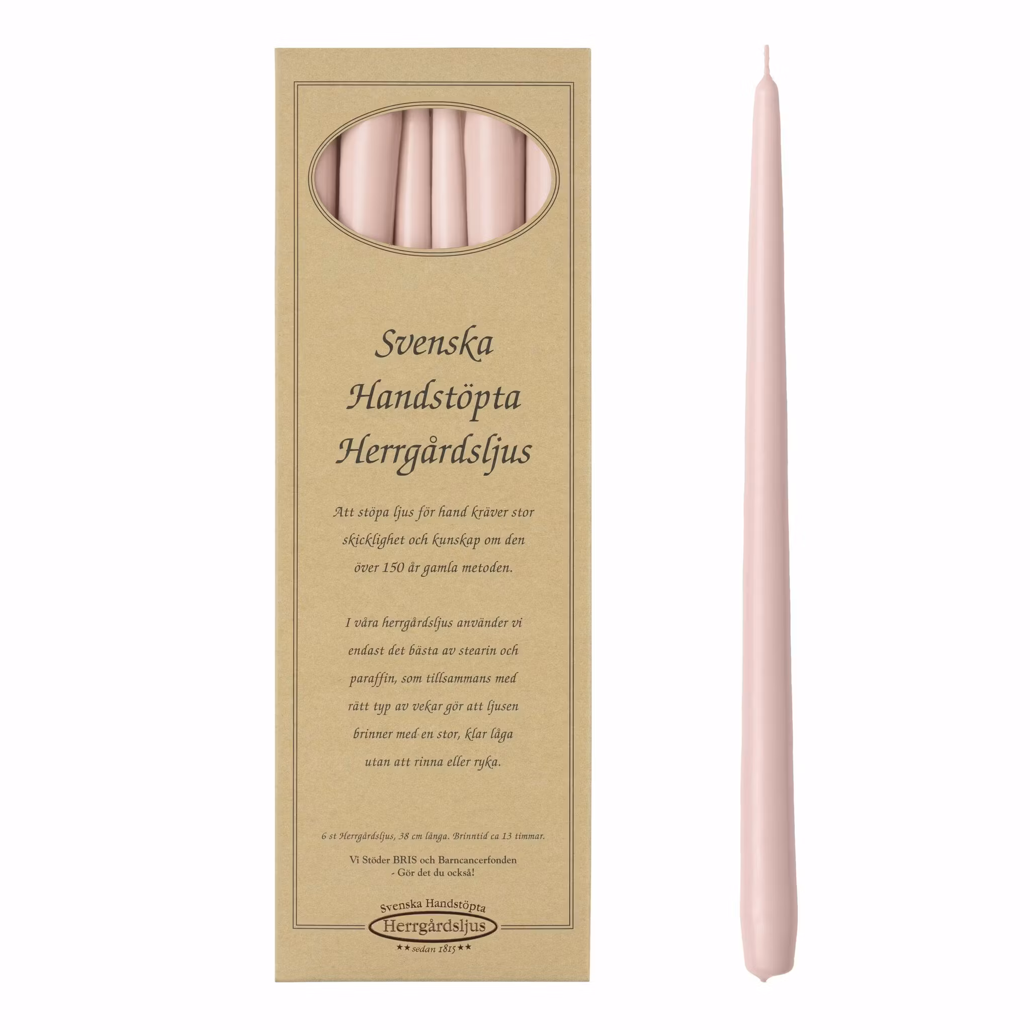 Herrgårdsljus Dimrosa 38 cm, handstöpta