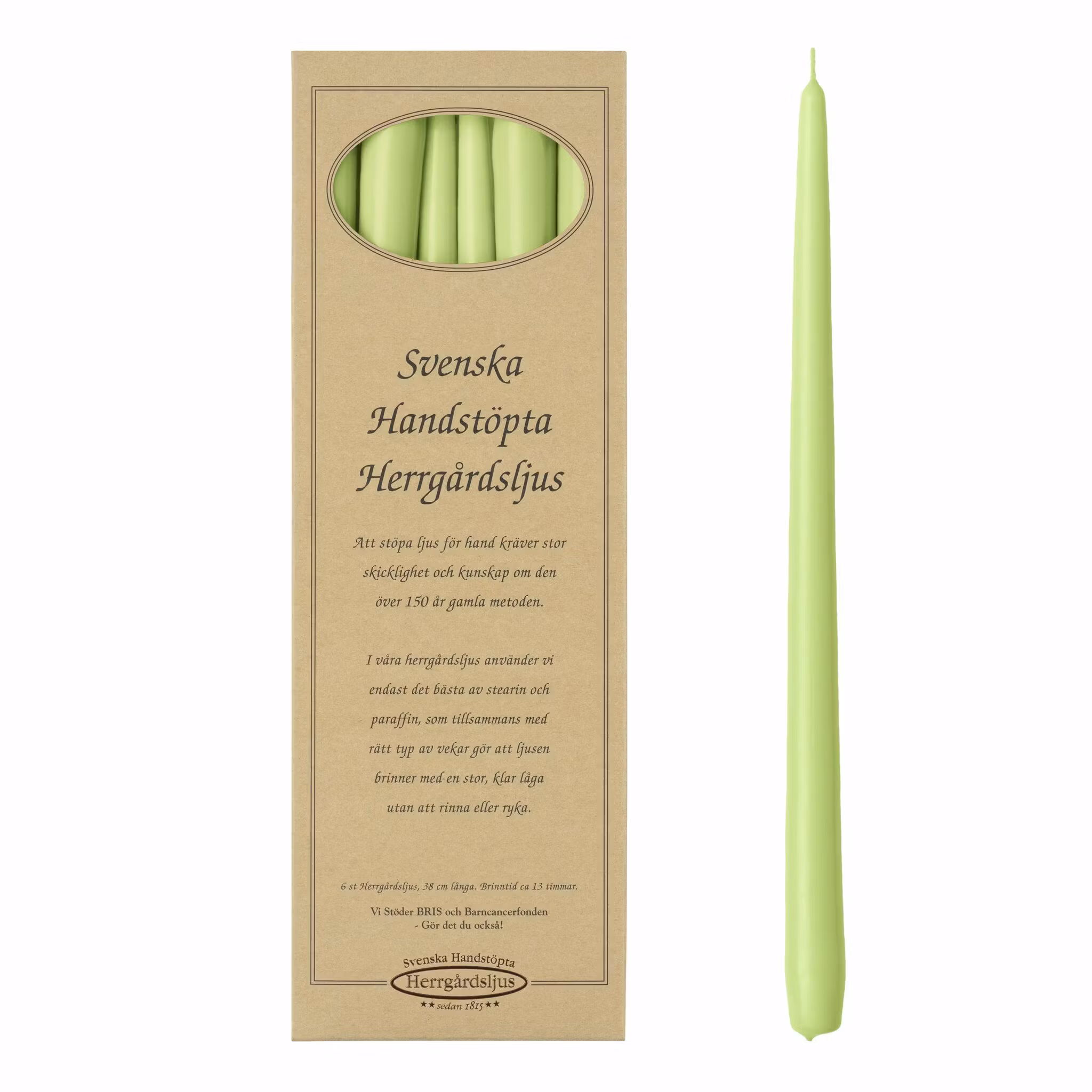 Herrgårdsljus Vårgrön 38 cm, handstöpta