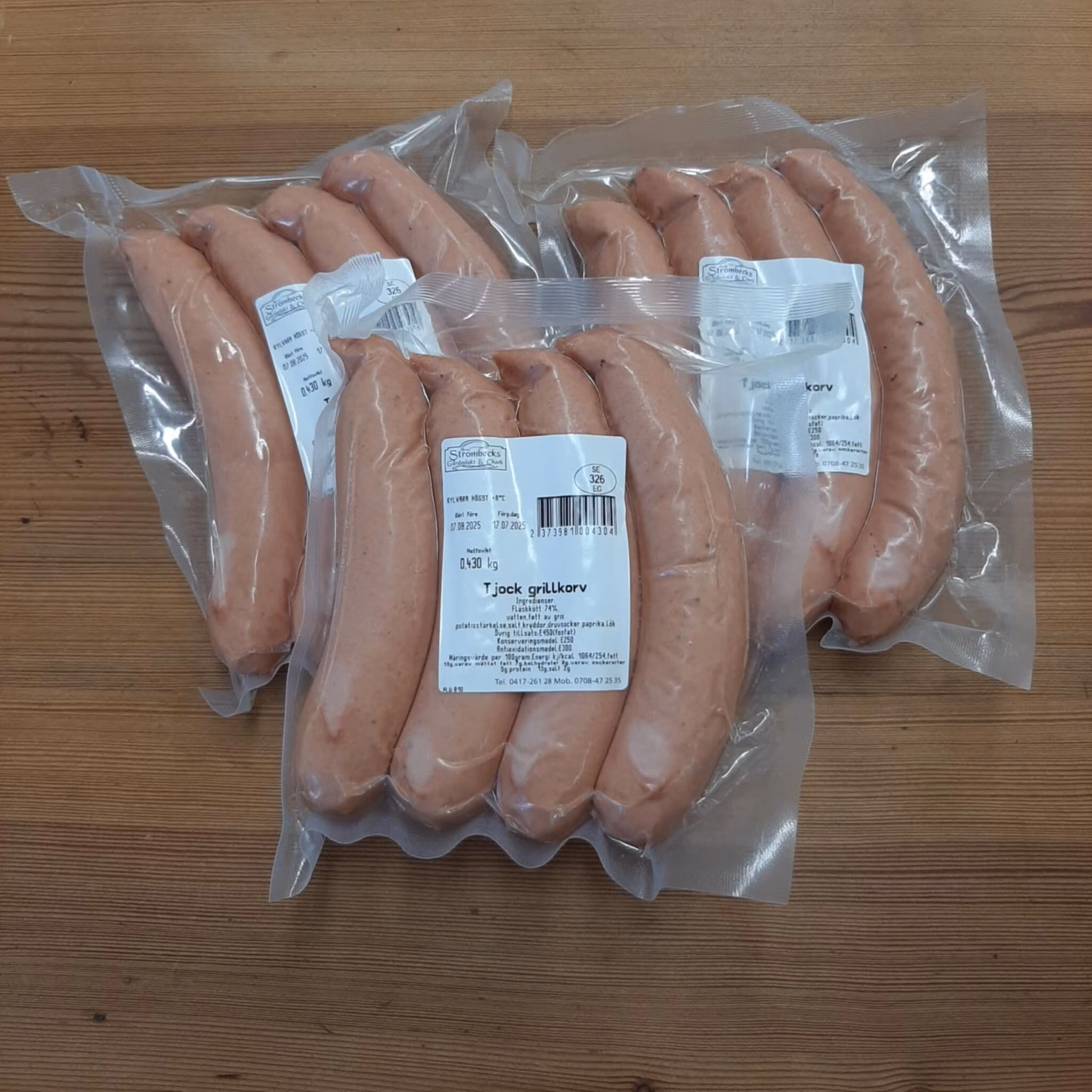 Grillkorvar av utegris 430g, 74% Björkbacka Gård