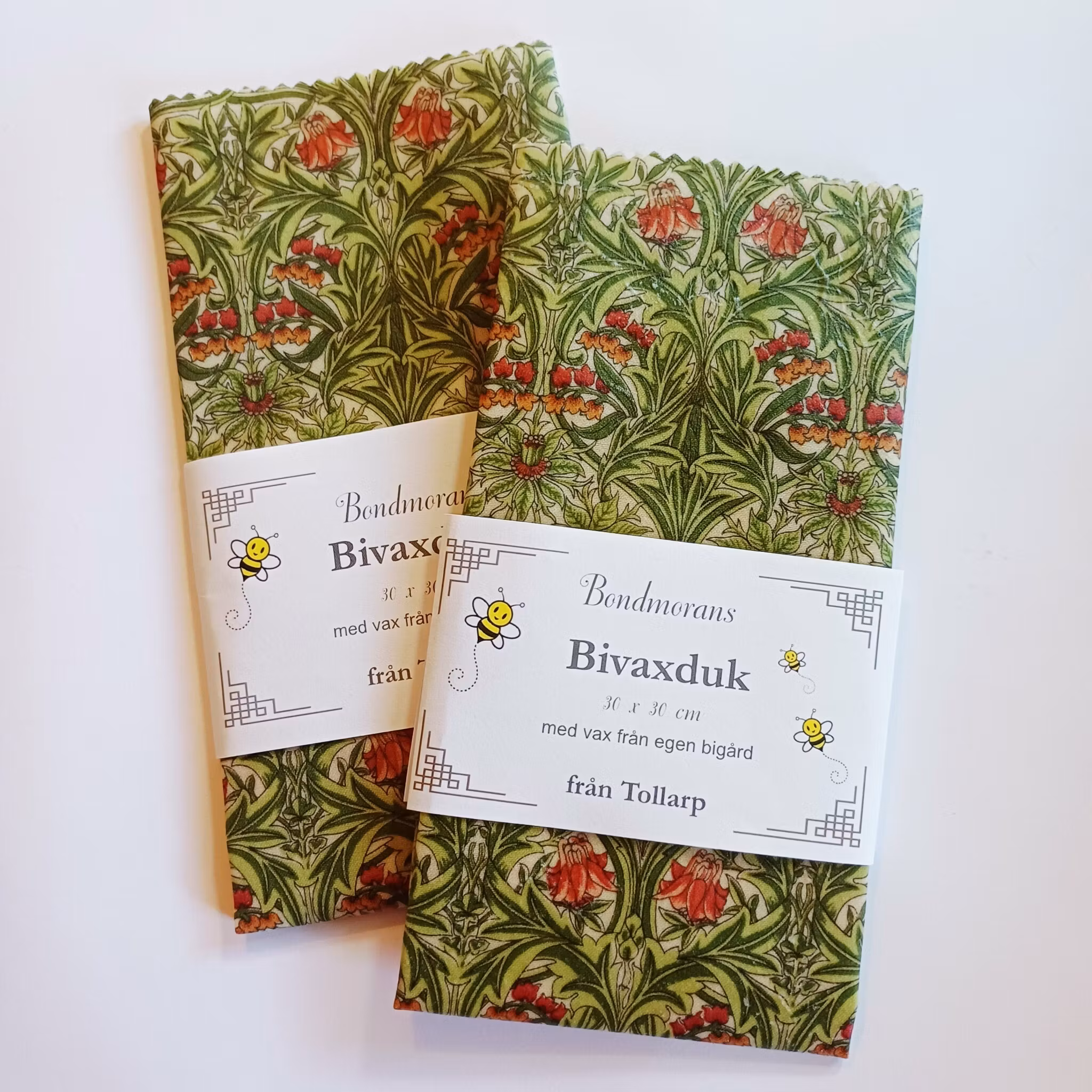 Bivaxduk 30x30 cm, Grön m röd akleja, Bondmorans