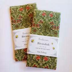 Bivaxduk 30x30 cm, Grön m röd akleja, Bondmorans