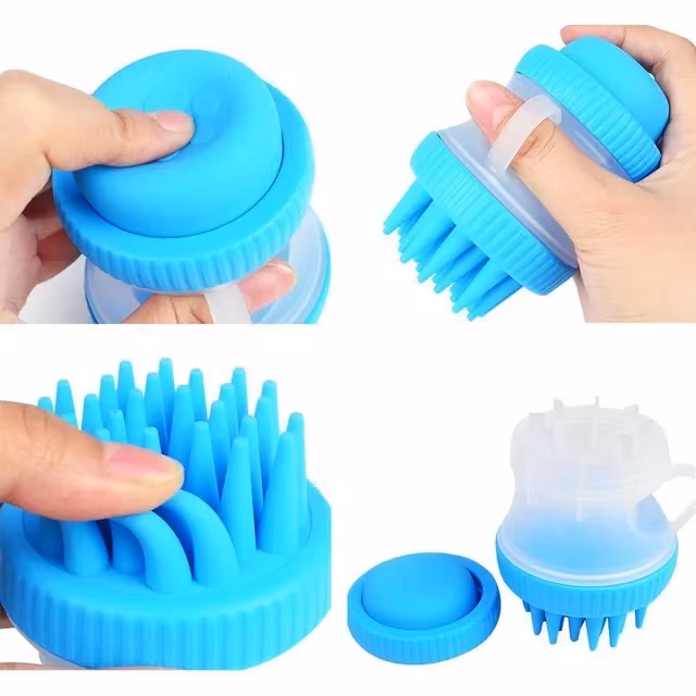 Badborste med tvålbehållare för hundar ger en skön massage.