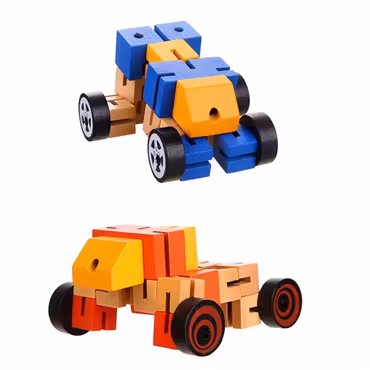 Transformerande trärobot i trä kreativ lek för barn