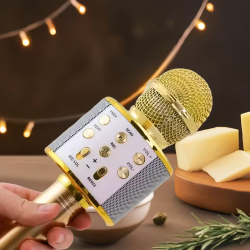 Trådlös mikrofon för barn med inbyggd högtalare, laddas via USB – perfekt för lek och karaoke